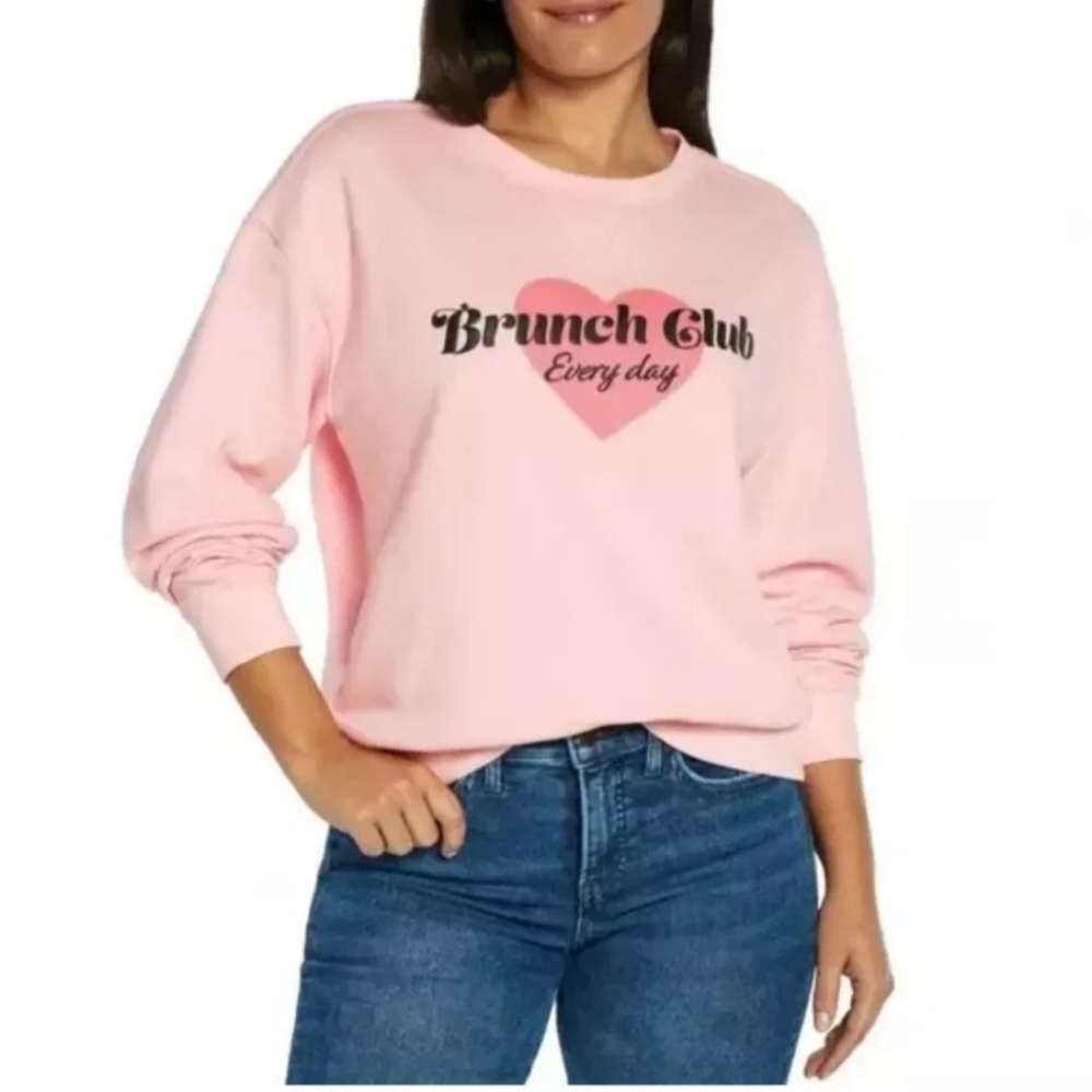 Wildfox Women's Brunch Club Everyday Pink Pullover Sweatshirt NWT!